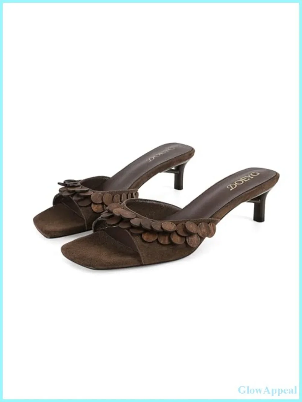 Women's Suede Kitten Heel Mules Slip On Square Toe Sandals